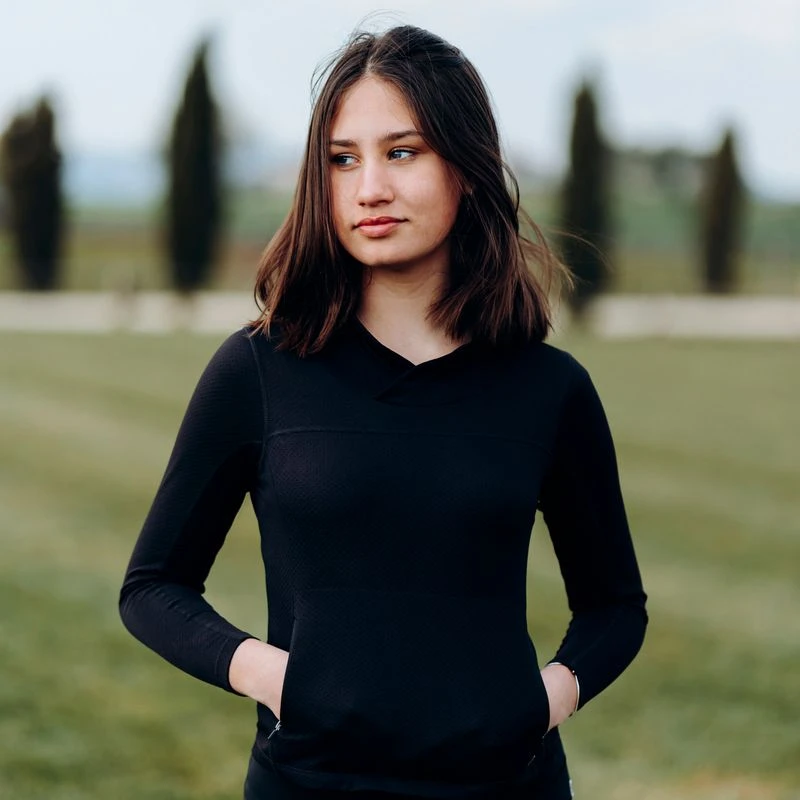 Horze Kids' Lou Technical Training Shirt W/High Neck - Black 2 Horze Kids' Lou Technical Training Shirt W/High Neck - Black - Image 2