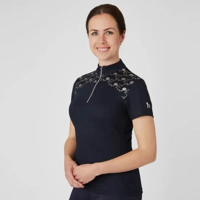 Horze Women's Kaitlin Short Sleeved Performance Shirt W/ Flower Print - Peacoat Dark Blue 2 Horze Women's Kaitlin Short Sleeved Performance Shirt W/ Flower Print - Peacoat Dark Blue - Image 2