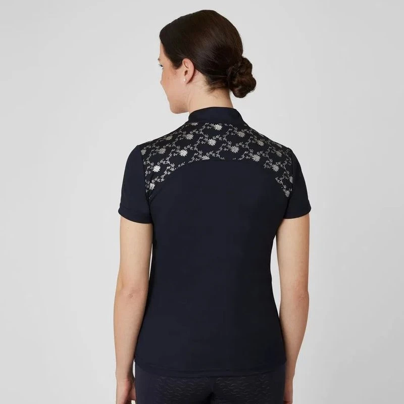 Horze Women's Kaitlin Short Sleeved Performance Shirt W/ Flower Print - Peacoat Dark Blue 3 Horze Women's Kaitlin Short Sleeved Performance Shirt W/ Flower Print - Peacoat Dark Blue - Image 3
