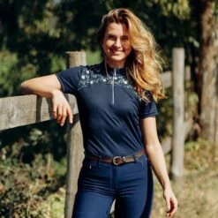 Horze Women's Kaitlin Short Sleeved Performance Shirt W/ Flower Print - Peacoat Dark Blue 7 Horze Women's Kaitlin Short Sleeved Performance Shirt W/ Flower Print - Peacoat Dark Blue -Tack Of The Day Store 543294 800 800