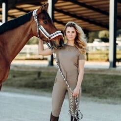 B Vertigo Women's Natalia Boat Neck Shirt W/Lace Detail - Fossil Brown -Tack Of The Day Store 543850 800 800