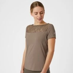 B Vertigo Women's Natalia Boat Neck Shirt W/Lace Detail - Fossil Brown -Tack Of The Day Store 543852 800 800