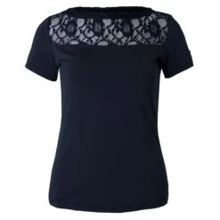 B Vertigo Women's Natalia Boat Neck Shirt W/Lace Detail - Dark Navy