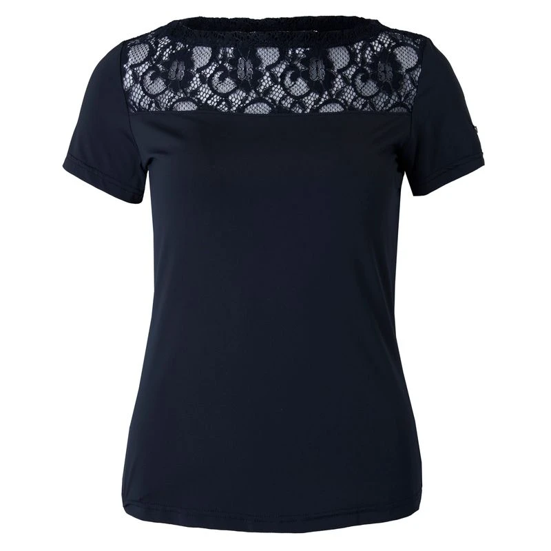 B Vertigo Women's Natalia Boat Neck Shirt W/Lace Detail - Dark Navy 1 B Vertigo Women's Natalia Boat Neck Shirt W/Lace Detail - Dark Navy