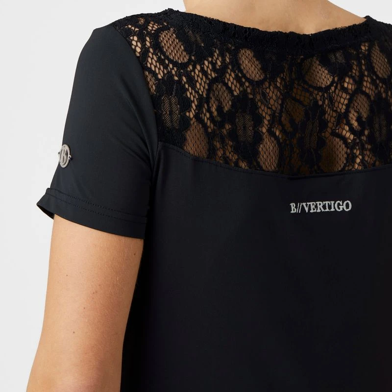 B Vertigo Women's Natalia Boat Neck Shirt W/Lace Detail - Dark Navy 2 B Vertigo Women's Natalia Boat Neck Shirt W/Lace Detail - Dark Navy - Image 2