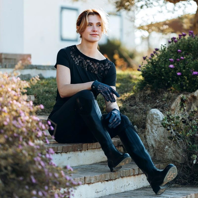 B Vertigo Women's Natalia Boat Neck Shirt W/Lace Detail - Dark Navy 3 B Vertigo Women's Natalia Boat Neck Shirt W/Lace Detail - Dark Navy - Image 3