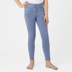 Horze Kids' Marlee Pull-on Full Seat Tights W/Contrast Stitching - Blueberry Blue