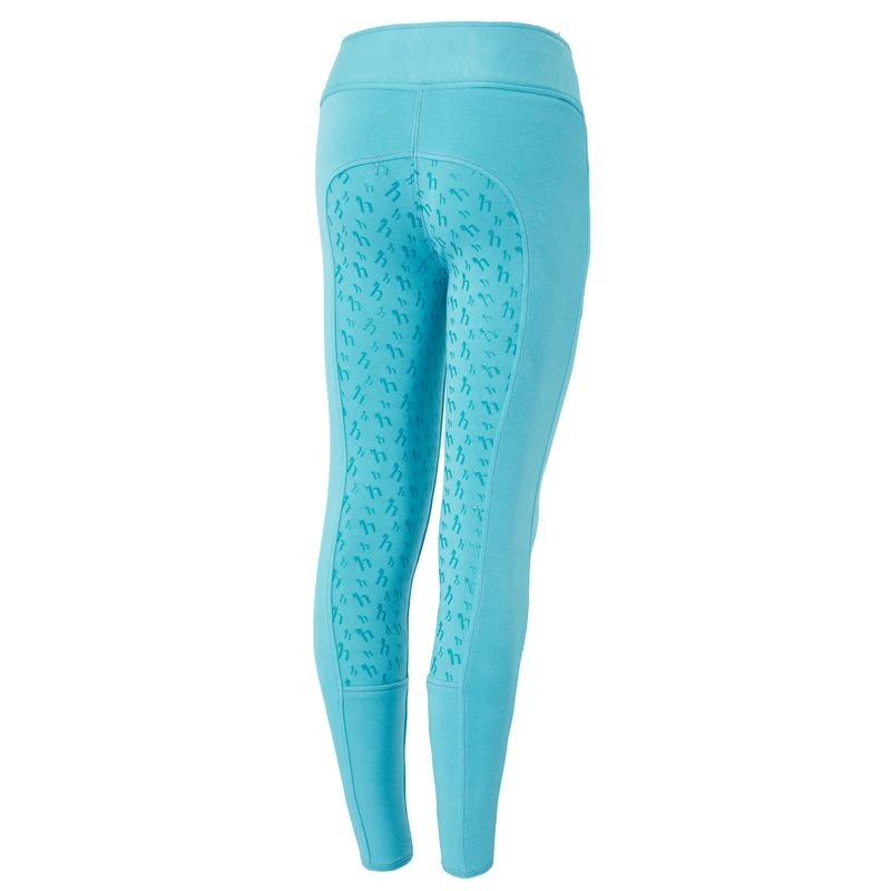 Horze Kids' Marlee Pull-on Full Seat Tights W/Contrast Stitching - Aqua Blue 4 Horze Kids' Marlee Pull-on Full Seat Tights W/Contrast Stitching - Aqua Blue - Image 4