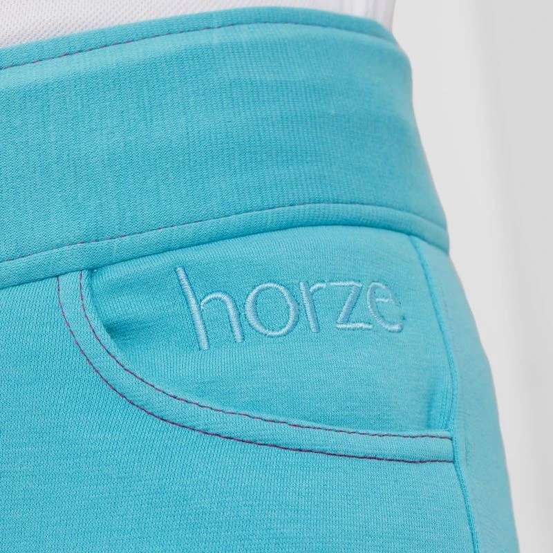 Horze Kids' Marlee Pull-on Full Seat Tights W/Contrast Stitching - Aqua Blue 5 Horze Kids' Marlee Pull-on Full Seat Tights W/Contrast Stitching - Aqua Blue - Image 5