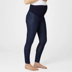 Horze Women's Katia Maternity Denim Look Full Seat Tights - Dark Blue