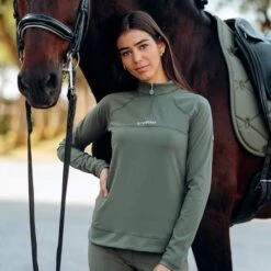 B Vertigo Women's Davina Long Sleeved Quick Dry Training Shirt - Wild Grass Green -Tack Of The Day Store 548714 800 800