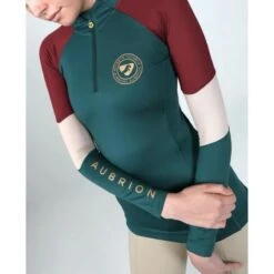 Shires Aubrion Kids' Newbury Long Sleeve 1/4 Zip Shirt - Dark Green