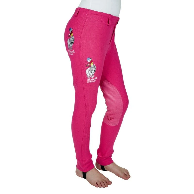 TuffRider Kids' Thelwell Sweep Embroidered Pull-On Knee Patch Jods - Hot Pink 1 TuffRider Kids' Thelwell Sweep Embroidered Pull-On Knee Patch Jods - Hot Pink