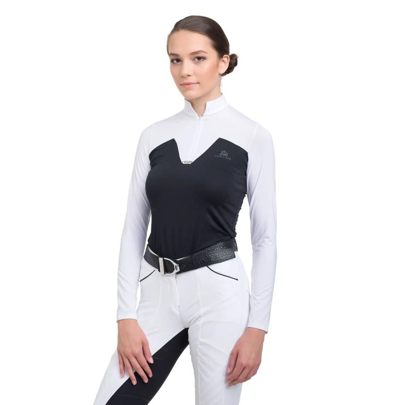 Cavalliera Women's POP Long Sleeve Show Shirt - White/Black 1 Cavalliera Women's POP Long Sleeve Show Shirt - White/Black