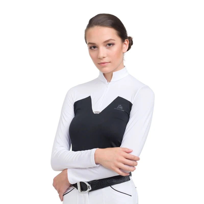 Cavalliera Women's POP Long Sleeve Show Shirt - White/Black 2 Cavalliera Women's POP Long Sleeve Show Shirt - White/Black - Image 2