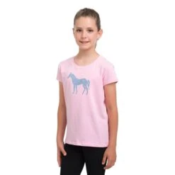 Cavalliera Women's Blue Horse Short Sleeve Cotton Top - Rose