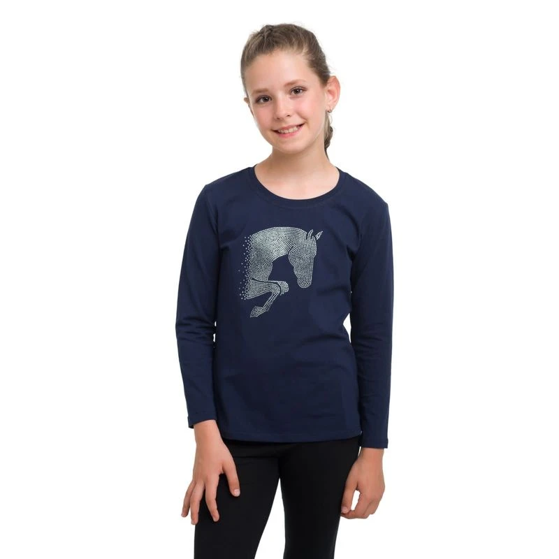 Cavalliera Kids' Jumping Star Long Sleeve Cotton Top - Navy Blue 1 Cavalliera Kids' Jumping Star Long Sleeve Cotton Top - Navy Blue