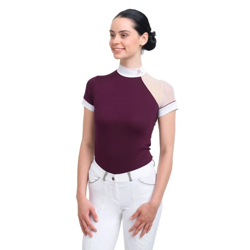 Cavalliera Women's Modern Dame Short Sleeve Show Shirt - Burgundy/White/Burgundy 1 Cavalliera Women's Modern Dame Short Sleeve Show Shirt - Burgundy/White/Burgundy