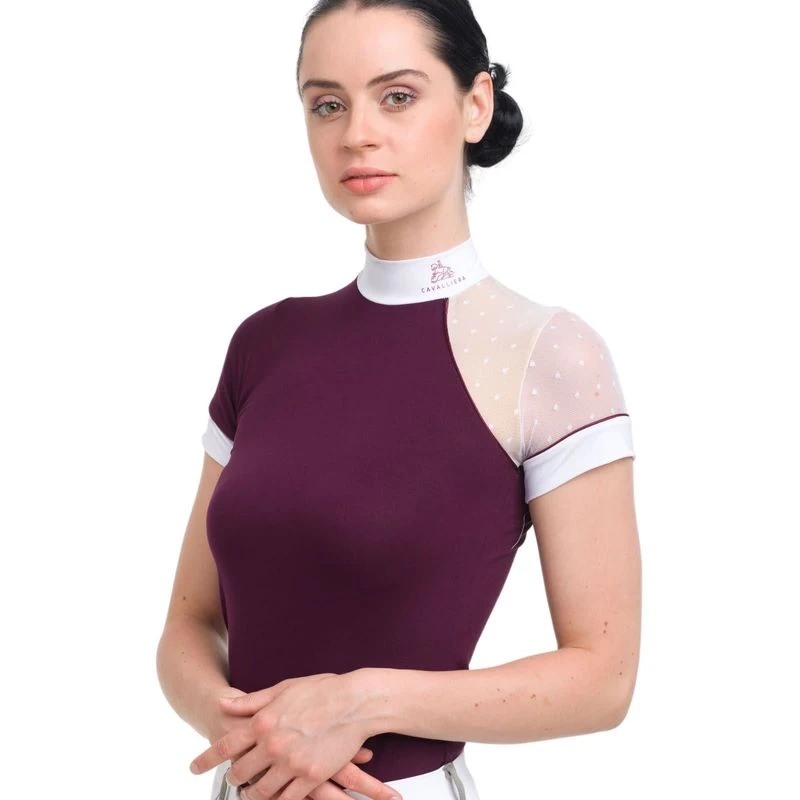 Cavalliera Women's Modern Dame Short Sleeve Show Shirt - Burgundy/White/Burgundy 2 Cavalliera Women's Modern Dame Short Sleeve Show Shirt - Burgundy/White/Burgundy - Image 2