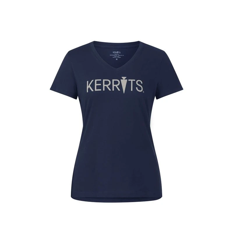Kerrits Women's Logo V-Neck Tee - Navy/Pewter 1 Kerrits Women's Logo V-Neck Tee - Navy/Pewter