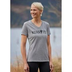 Kerrits Women's Logo V-Neck Tee - Heathered Nickle/Black -Tack Of The Day Store 599174 800 800