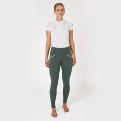 Horze Women's Rosie Full Seat Tights W/Rose Gold Zippers - Green -Tack Of The Day Store 599892 800 800