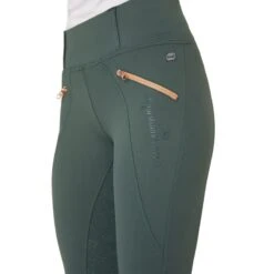 Horze Women's Rosie Full Seat Tights W/Rose Gold Zippers - Green -Tack Of The Day Store 599893 800 800