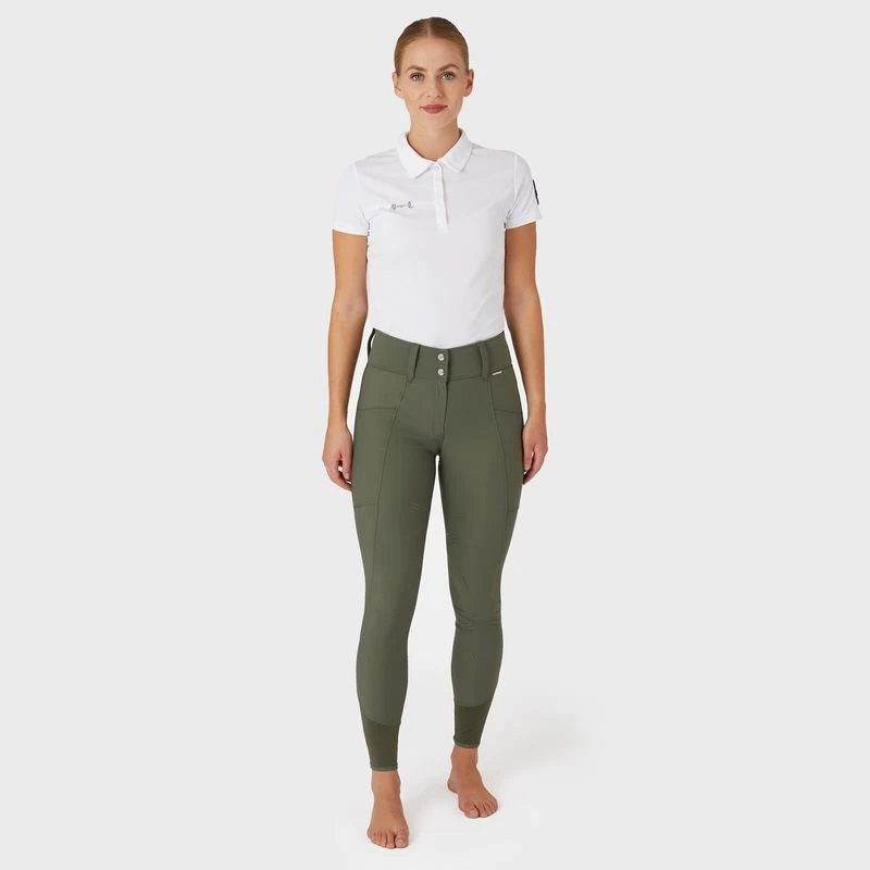 Horze Women's Indira Full Seat Breeches - Beetle Khaki Green 4 Horze Women's Indira Full Seat Breeches - Beetle Khaki Green - Image 4