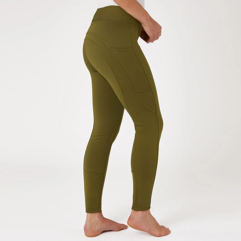 Horze Women's Active Winter Silicone Full Seat Tights W/ Phone Pockets - Dark Olive 3 Horze Women's Active Winter Silicone Full Seat Tights W/ Phone Pockets - Dark Olive - Image 3