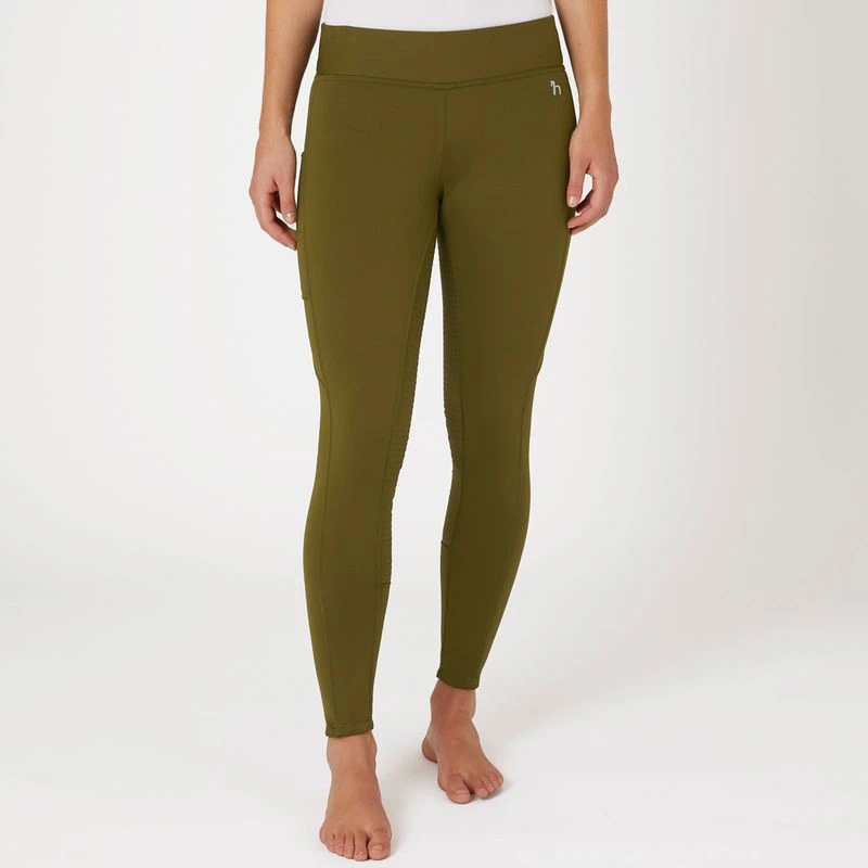 Horze Women's Active Winter Silicone Full Seat Tights W/ Phone Pockets - Dark Olive 4 Horze Women's Active Winter Silicone Full Seat Tights W/ Phone Pockets - Dark Olive - Image 4
