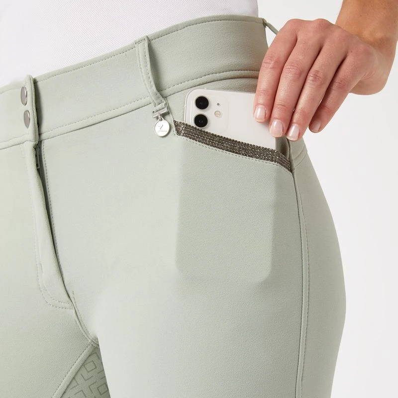 Horze Women's Dina Crystal Detailed Silicone Full Seat Breeches - Aqua Grey 2 Horze Women's Dina Crystal Detailed Silicone Full Seat Breeches - Aqua Grey - Image 2