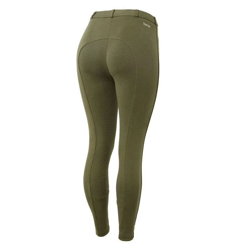 Horze Women's Active Full Seat Breeches - Beetle Khaki Green 1 Horze Women's Active Full Seat Breeches - Beetle Khaki Green