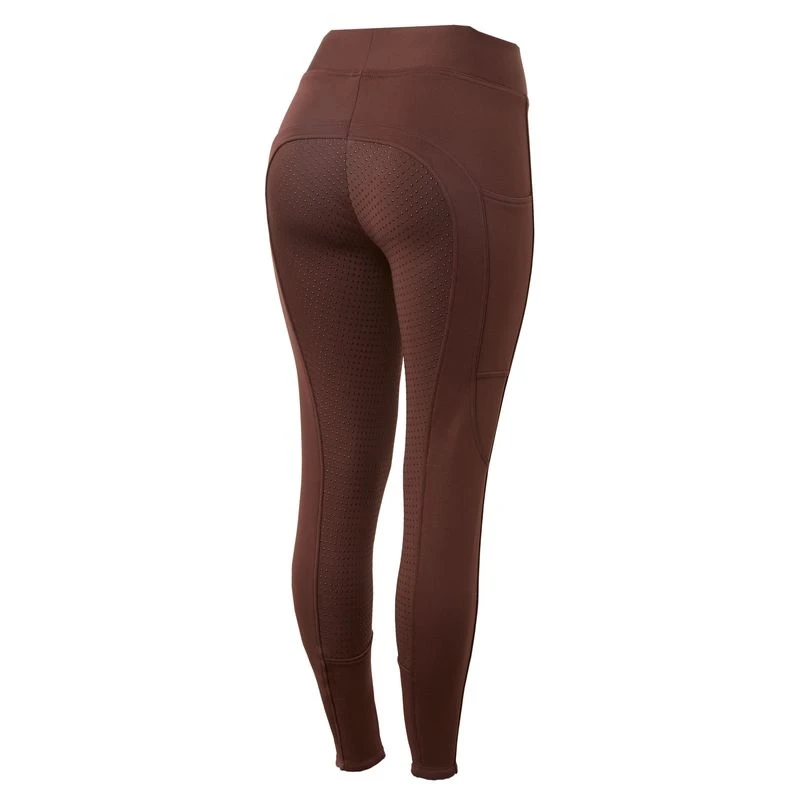 Horze Women's Active Winter Silicone Full Seat Tights W/ Phone Pockets - Rum Raisin Brown 1 Horze Women's Active Winter Silicone Full Seat Tights W/ Phone Pockets - Rum Raisin Brown