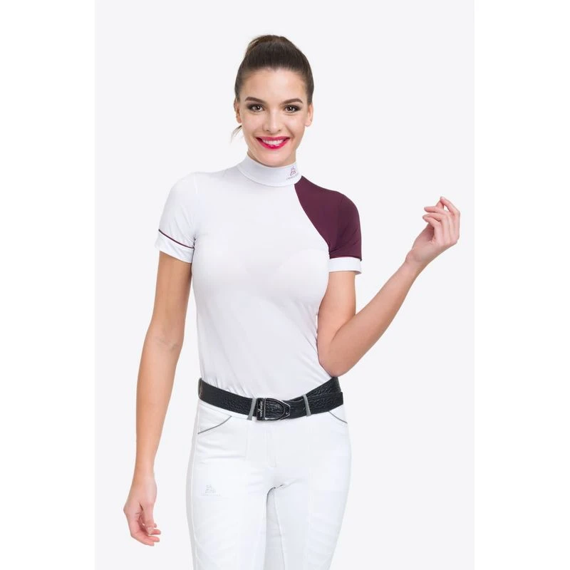 Cavalliera Women's Simply Dame Short Sleeve Show Shirt - White/Aubergine/Aubergine 1 Cavalliera Women's Simply Dame Short Sleeve Show Shirt - White/Aubergine/Aubergine