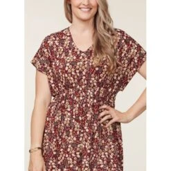 EQL Women's Inspired V-Neck Dress - Sangria Hoofprint Meadow -Tack Of The Day Store 645023 800 800