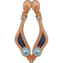 Western Rawhide Turquoise Beads Spur Straps - Golden