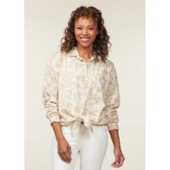 EQL Women's Soft Touch Print Button Up Shirt - Latte Countryside -Tack Of The Day Store 650521 800 800