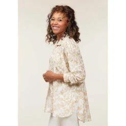 EQL Women's Soft Touch Print Button Up Shirt - Latte Countryside -Tack Of The Day Store 650555 800 800
