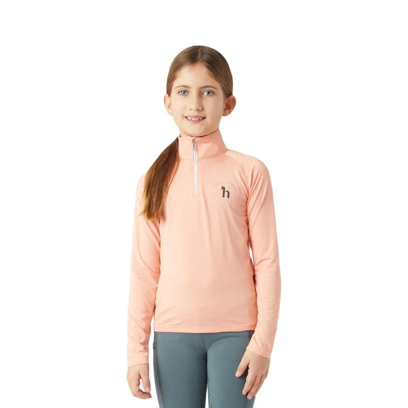 Horze Kids' Lola Long Sleeved Half Zip Tech Shirt - Shrimp Pink 2 Horze Kids' Lola Long Sleeved Half Zip Tech Shirt - Shrimp Pink - Image 2