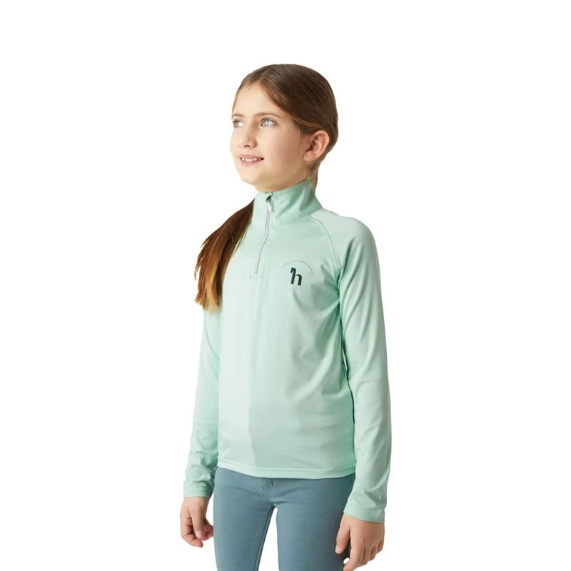Horze Kids' Lola Long Sleeved Half Zip Tech Shirt - Dusty Aqua 2 Horze Kids' Lola Long Sleeved Half Zip Tech Shirt - Dusty Aqua - Image 2