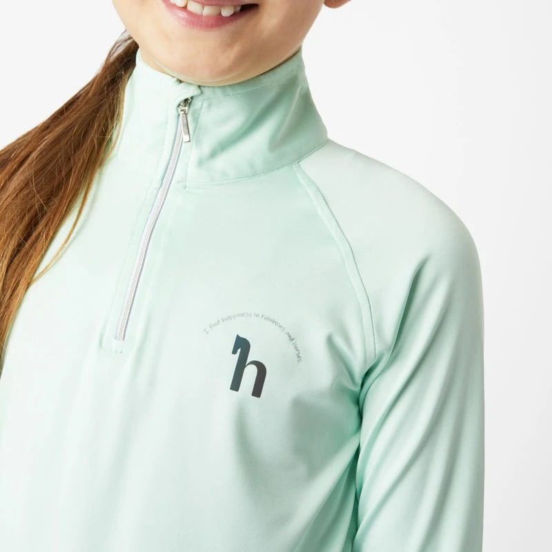 Horze Kids' Lola Long Sleeved Half Zip Tech Shirt - Dusty Aqua 4 Horze Kids' Lola Long Sleeved Half Zip Tech Shirt - Dusty Aqua - Image 4
