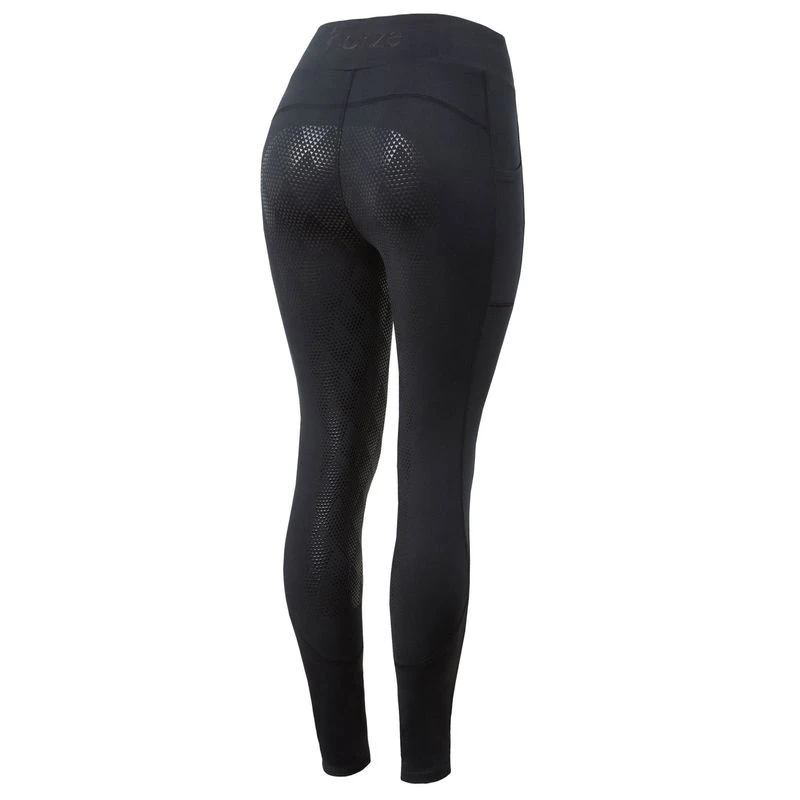 Horze Women's High Waist Full Seat Tights W/Phone Pocket - Black 1 Horze Women's High Waist Full Seat Tights W/Phone Pocket - Black