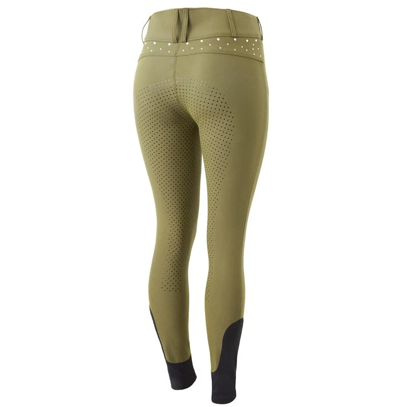 Horze Women's High Waist Full Seat Breeches W/Crystals - Winter Moss Green 1 Horze Women's High Waist Full Seat Breeches W/Crystals - Winter Moss Green