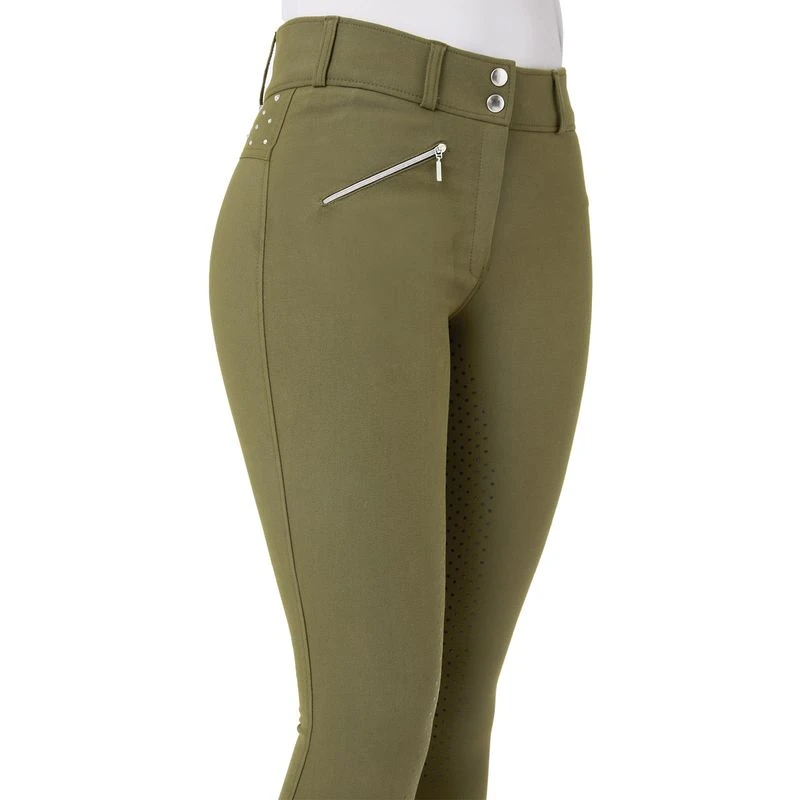 Horze Women's High Waist Full Seat Breeches W/Crystals - Winter Moss Green 2 Horze Women's High Waist Full Seat Breeches W/Crystals - Winter Moss Green - Image 2