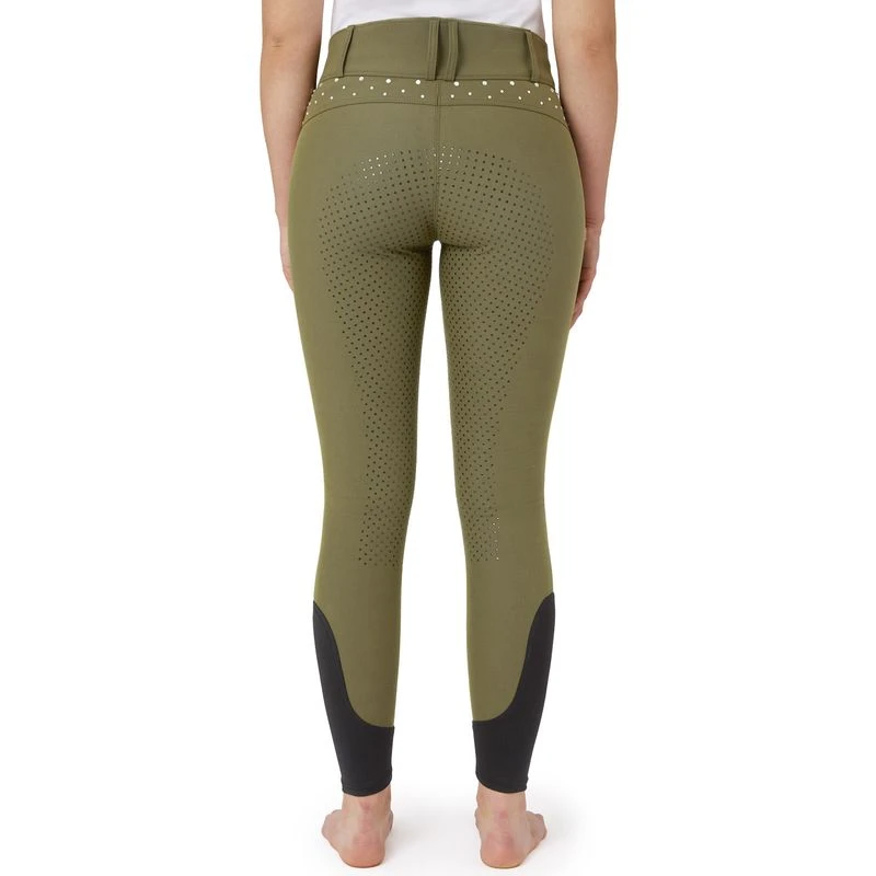 Horze Women's High Waist Full Seat Breeches W/Crystals - Winter Moss Green 4 Horze Women's High Waist Full Seat Breeches W/Crystals - Winter Moss Green - Image 4