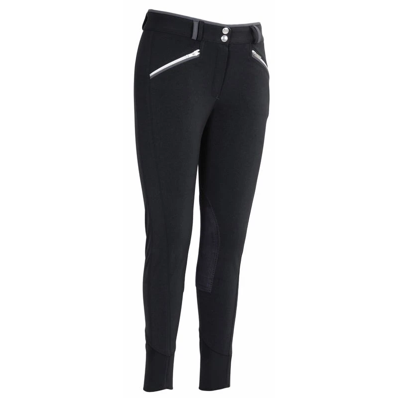 TuffRider Women's Sprint Knee Patch Breeches - Black/Charcoal 1 TuffRider Women's Sprint Knee Patch Breeches - Black/Charcoal