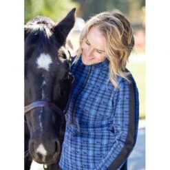 Kerrits Women's Muzzle Nuzzle Fleece Half Zip - True Blue Plaid Pasture -Tack Of The Day Store 687564 800 800