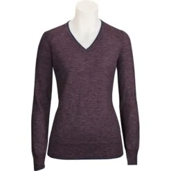 RJ Classics Women's Natalie V-Neck Sweater - Eggplant Heather