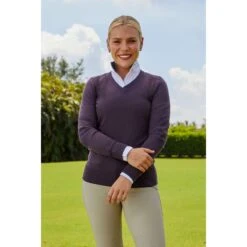 RJ Classics Women's Natalie V-Neck Sweater - Eggplant Heather -Tack Of The Day Store 691285 800 800