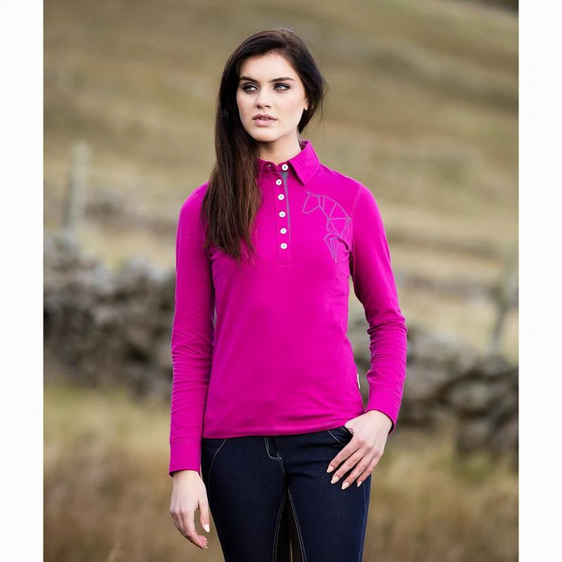 Horseware Women's Cara Long Sleeve Polo - Fuchsia 1 Horseware Women's Cara Long Sleeve Polo - Fuchsia
